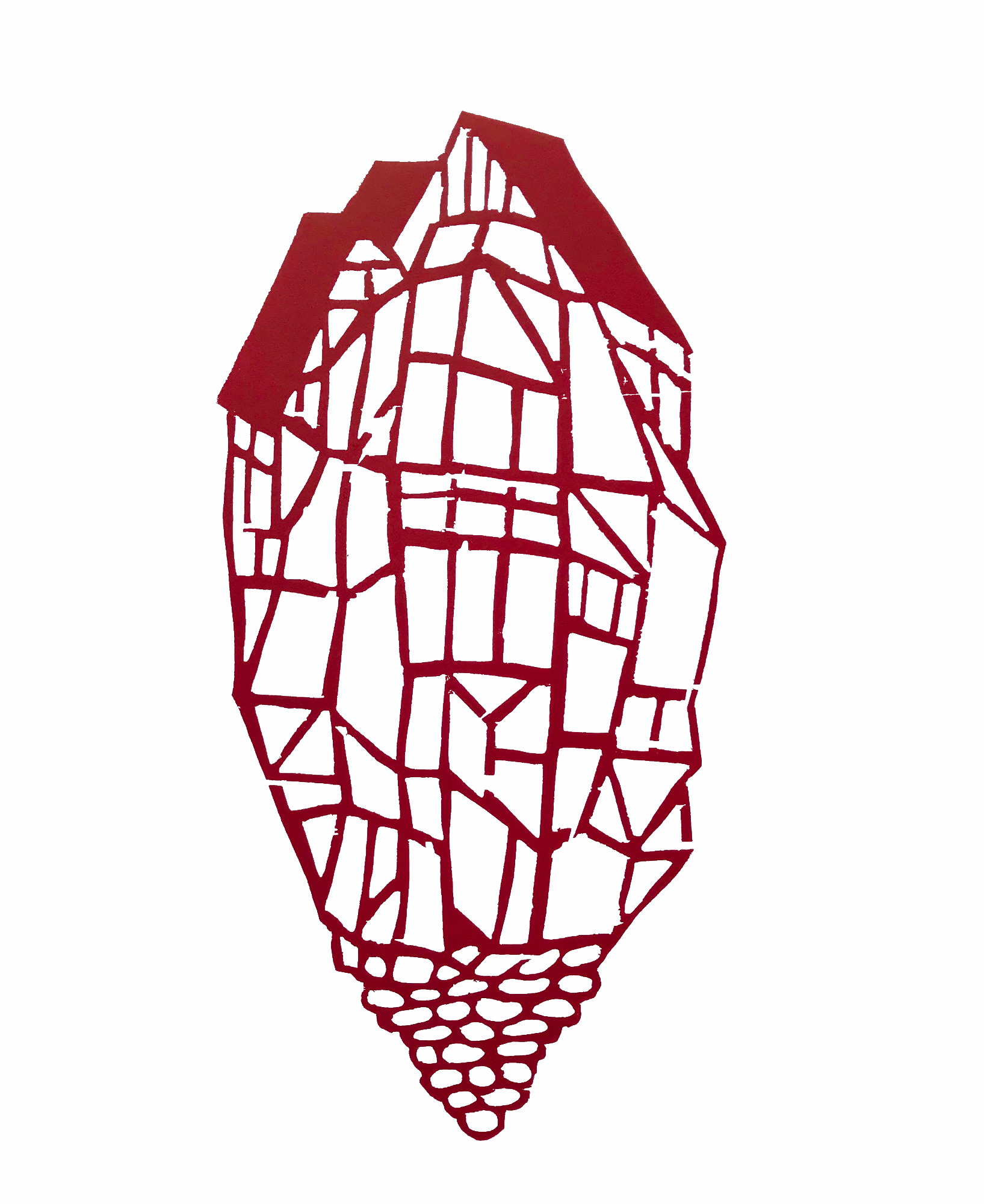 Fachwerkgebilde, 2025, Holzschnitt auf Papier, 50 x 40 cm